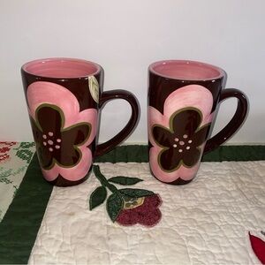 Gates Ware by Laurie Gates set of‎ 2 mugs brown & pink large